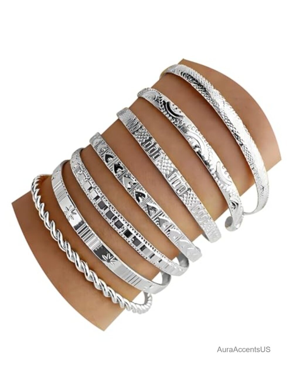 14k Gold-Plated Multi-Layer Stackable Cuff Bracelet Set for Women Adjustable